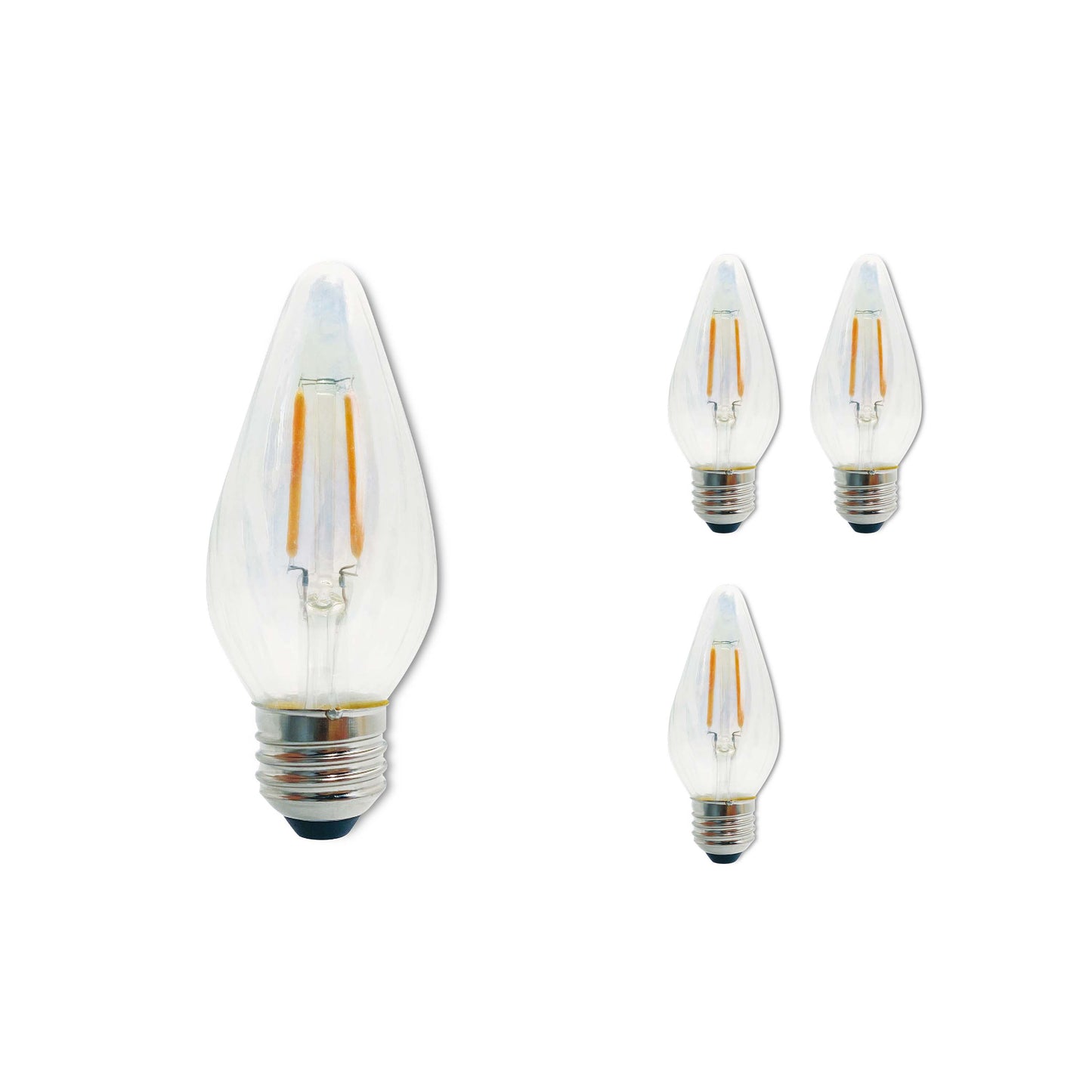 Bulbrite Fiesta Pack of (4) 4 Watt Dimmable F15 LED Filament Light Bulb with Clear Iridescent Glass Finish and Medium (E26) Base - 2700K (Warm White Light), 320 Lumens