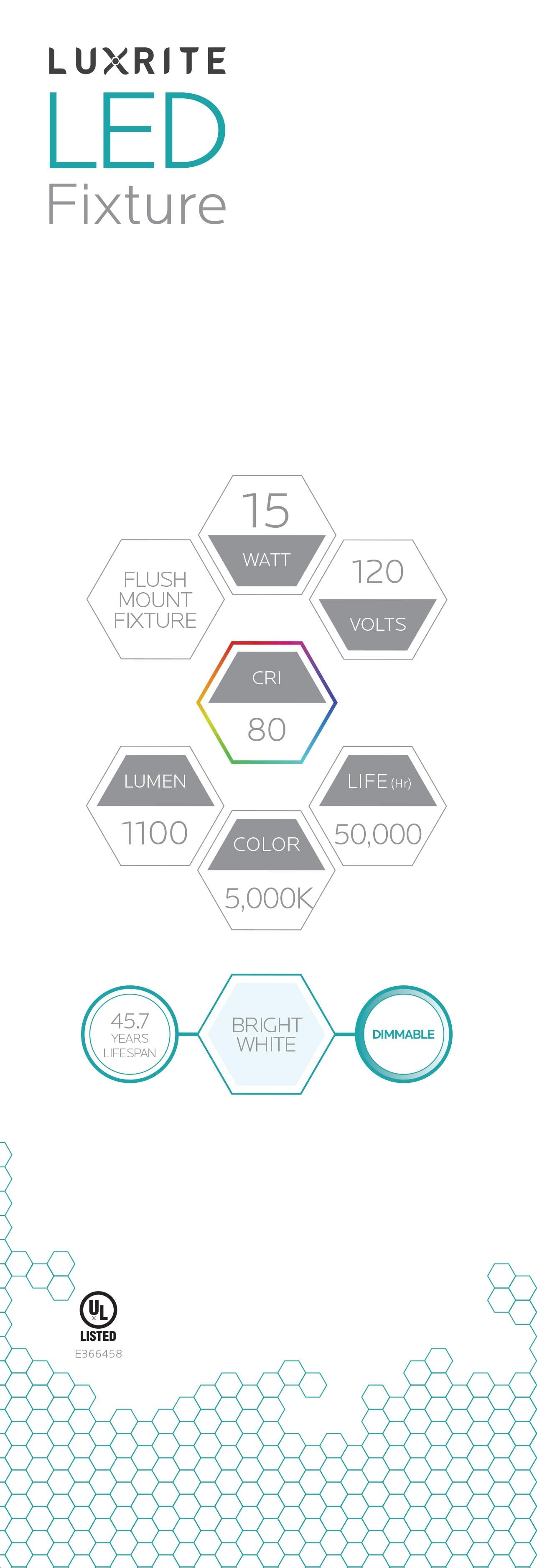 Luxrite Surface Mount LED11"FIXTURE/ROUND/50K/2 5000K Bright White