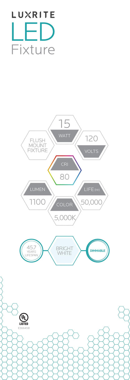 Luxrite Surface Mount LED11"FIXTURE/ROUND/50K/2 5000K Bright White