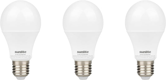 Sunlite LED A19 Light Bulb, 6 Watts (40 Watt Equivalent), 480 Lumens, 120 Volts, Non-Dimmable, 200 Degree Beam Angle, Medium E26 Base, ROHS Compliant, UL Listed, 4000K Cool White, 3 Pack