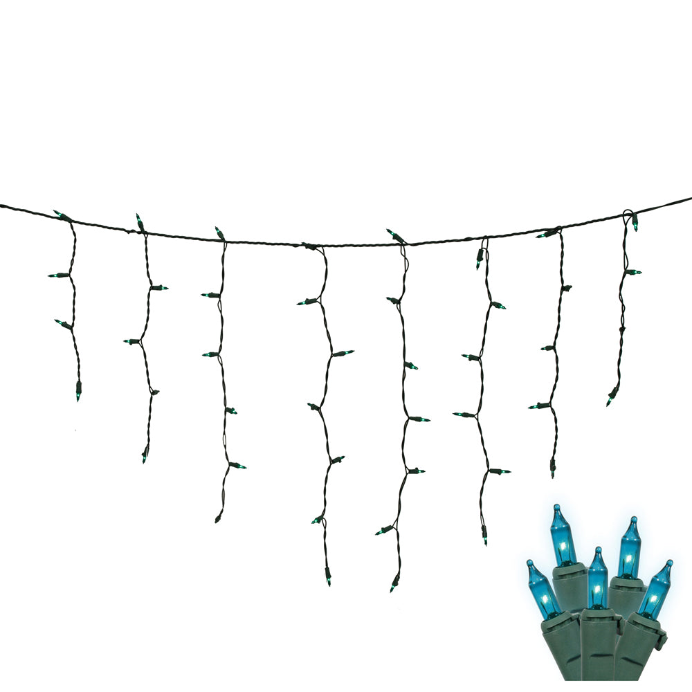 Vickerman 100 Teal Mini Light Icicle Light on Green Wire, 9' Christmas Light Strand- 2 Pack