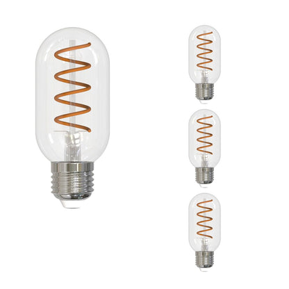 Bulbrite LED T14 Curved Filament Spiral, Dimmable E26 Medium Base, Clear Finish, 2100K-Amber Light 4 Watt, 4-Pack