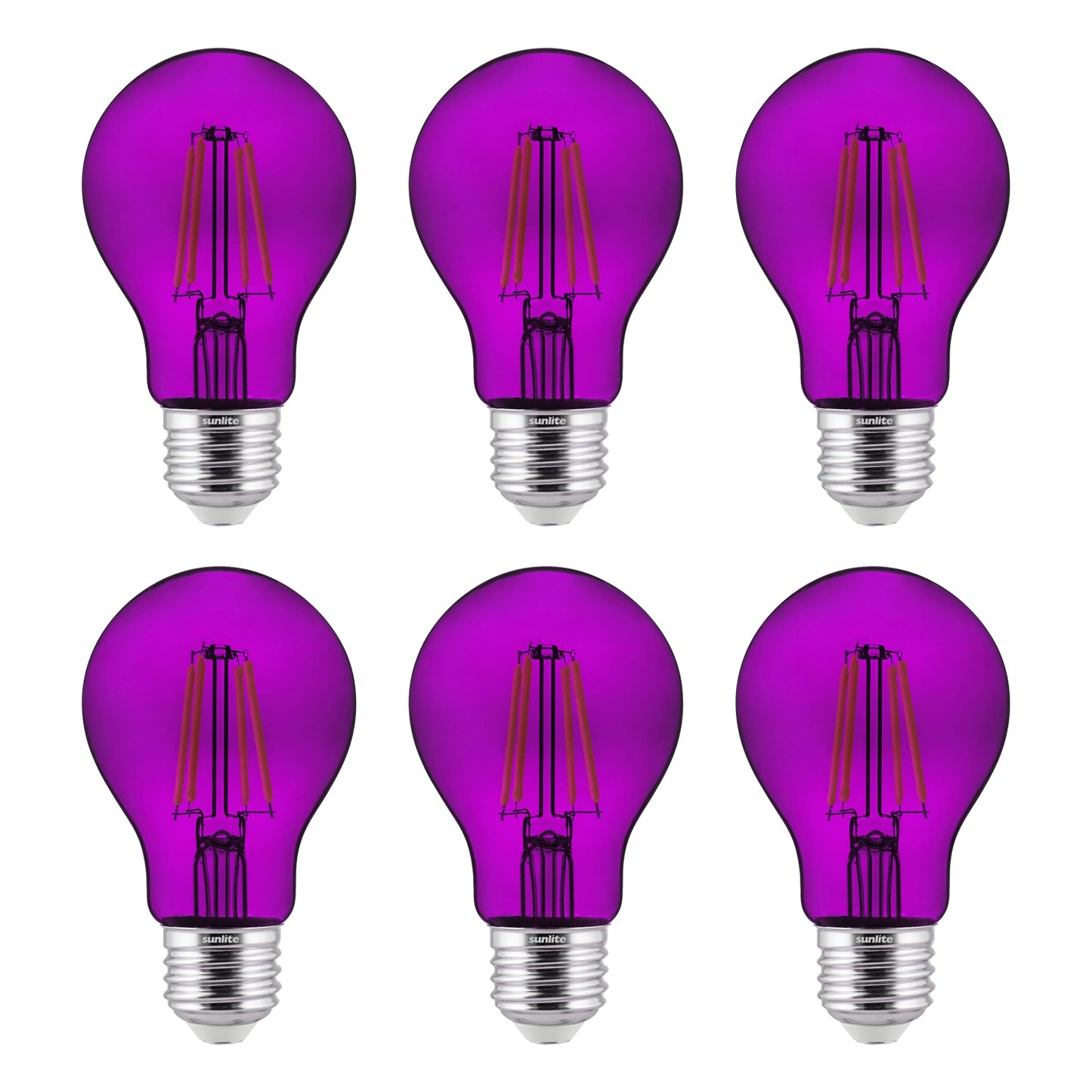2-Pack Sunlite LED Transparent Purple A19 Filament Bulbs, 4.5 Watts, Dimmable, UL Listed