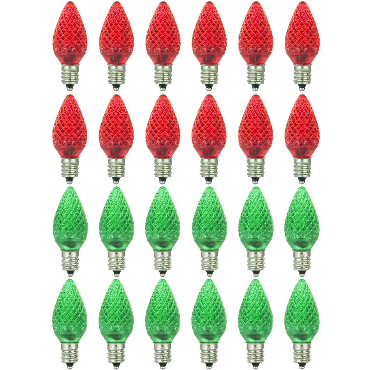 Sunlite 41289-SU Decorative Holiday Light Bulbs, Christmas Lighting, LED C7, e12 Candelabra Base, 0.4 Watt, Red and Green, 24 Pack