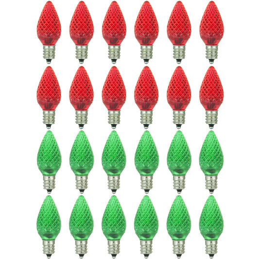 Sunlite 41289-SU Decorative Holiday Light Bulbs, Christmas Lighting, LED C7, e12 Candelabra Base, 0.4 Watt, Red and Green, 24 Pack