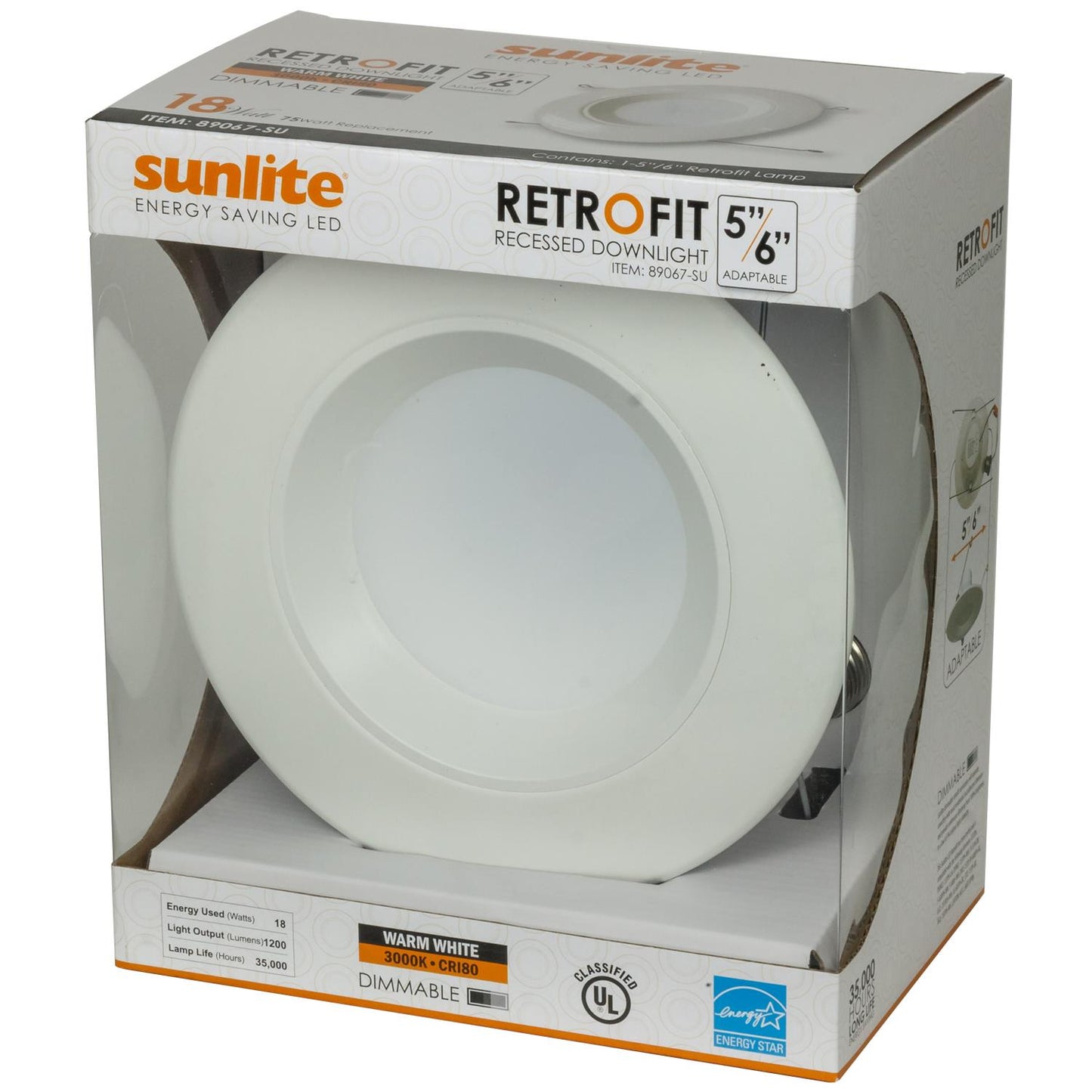 Sunlite 18 Watt Retrofit Downlight Kit, 5"-6" Round, Medium (E26) Base, 3000K Warm White