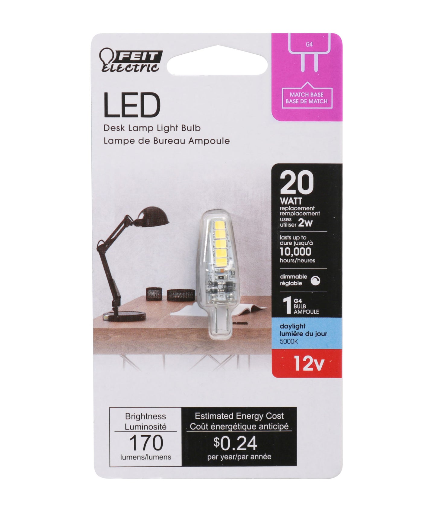 170 Lumen 5000K Dimmable LED G4