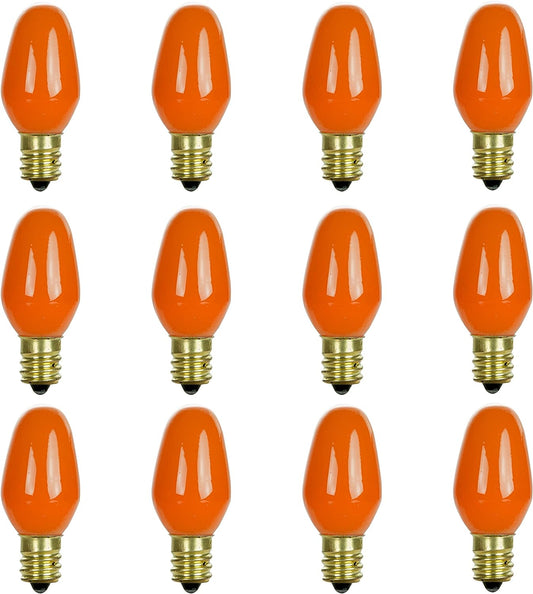 Sunlite 01057 7C7 Incandescent Bulb, 7 Watt, Candelabra E12 Base, C7 Small Night Light, Colored Bulb, Orange, 12 Count