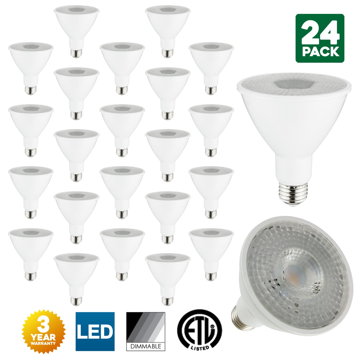 Sunlite PAR30 LED Long Neck Bulbs, 2700K Warm White, Dimmable, 10 Watt (75W Equivalent), Medium (E26) Base, ETL Listed