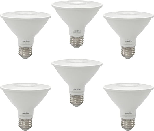 Sunlite 80969 LED PAR30 Reflector Light Bulb, 9 Watts (75 Watts Equivalent), 750 Lumens, Medium E26 Base, 90 CRI, Dimmable, Floodlight, Energy Star Certified, ETL Listed, 50K-Super White, 6 Count