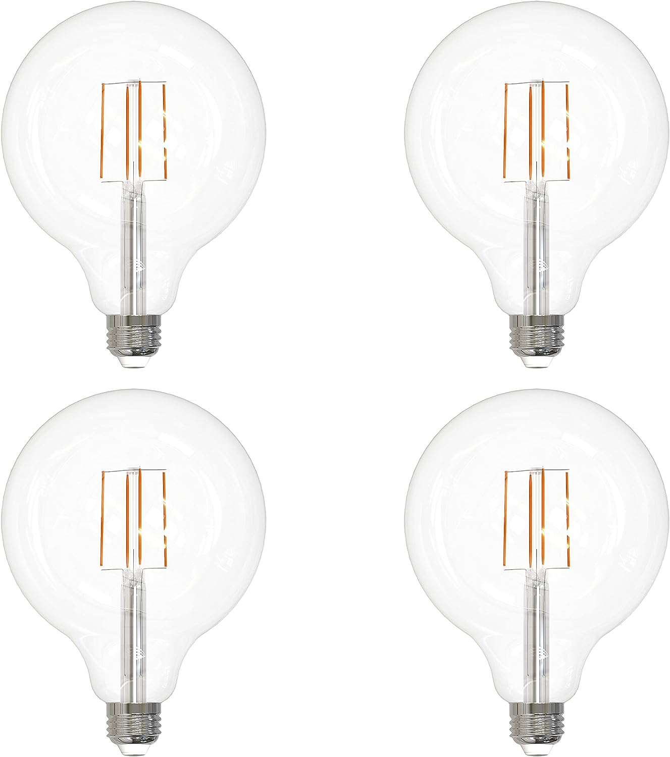 LED G40 Edison Globe Light Bulb, 8.5 Watts (100W Equivalent), Standard E26 Base, 800 Lumens, Dimmable, Decorative Clear Glass, Antique Long Filament, 90 CRI, 2700K Warm White, 4 Count