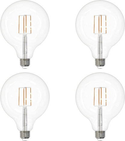 LED G40 Edison Globe Light Bulb, 8.5 Watts (100W Equivalent), Standard E26 Base, 800 Lumens, Dimmable, Decorative Clear Glass, Antique Long Filament, 90 CRI, 2700K Warm White, 4 Count