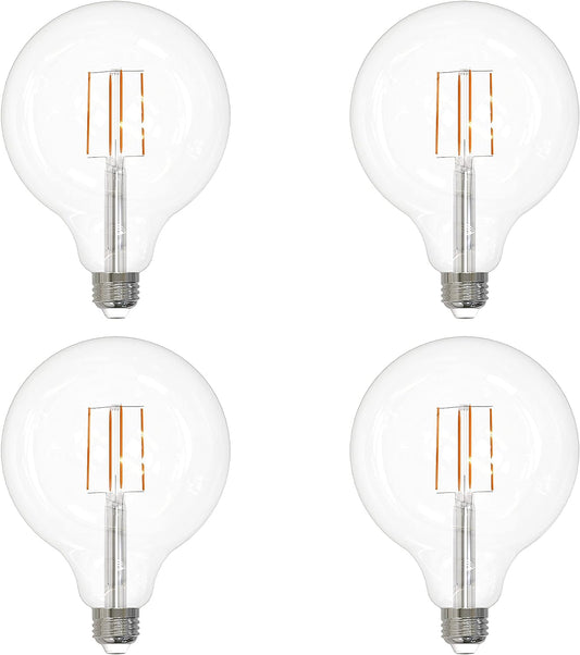 LED G40 Edison Globe Light Bulb, 8.5 Watts (100W Equivalent), Standard E26 Base, 800 Lumens, Dimmable, Decorative Clear Glass, Antique Long Filament, 90 CRI, 2700K Warm White, 4 Count