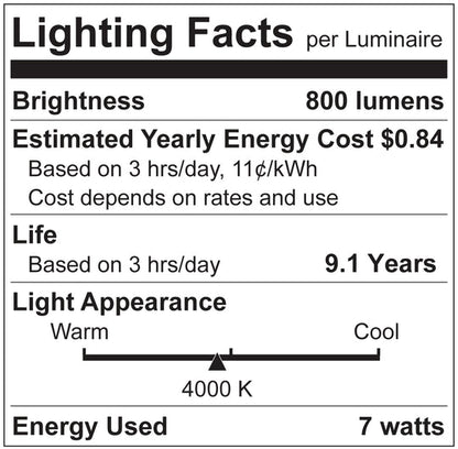 Luxrite LED B11 Torpedo Tip Chandelier Light Bulb, E12 Candelabra Base, 7W, 4000K - Cool White, 800 Lumens, 80 CRI, Clear Finish, Dimmable (LR21636)