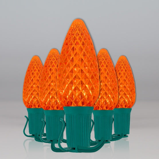 25-Light LED C9 Light Set; Orange Bulbs on Green Wire, Approx. 16'6" Long