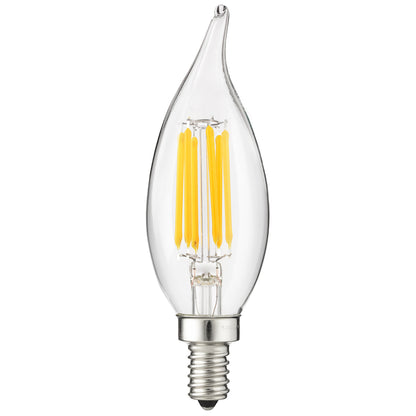 Sunlite LED Filament CA11 Flame Tip Chandelier Light Bulb, 5 Watts  (60W Equivalent), 600 Lumens, Candelabra Base (E12), Edison style, Dimmable, ETL Listed, 5000K - Super White, 6 Pack