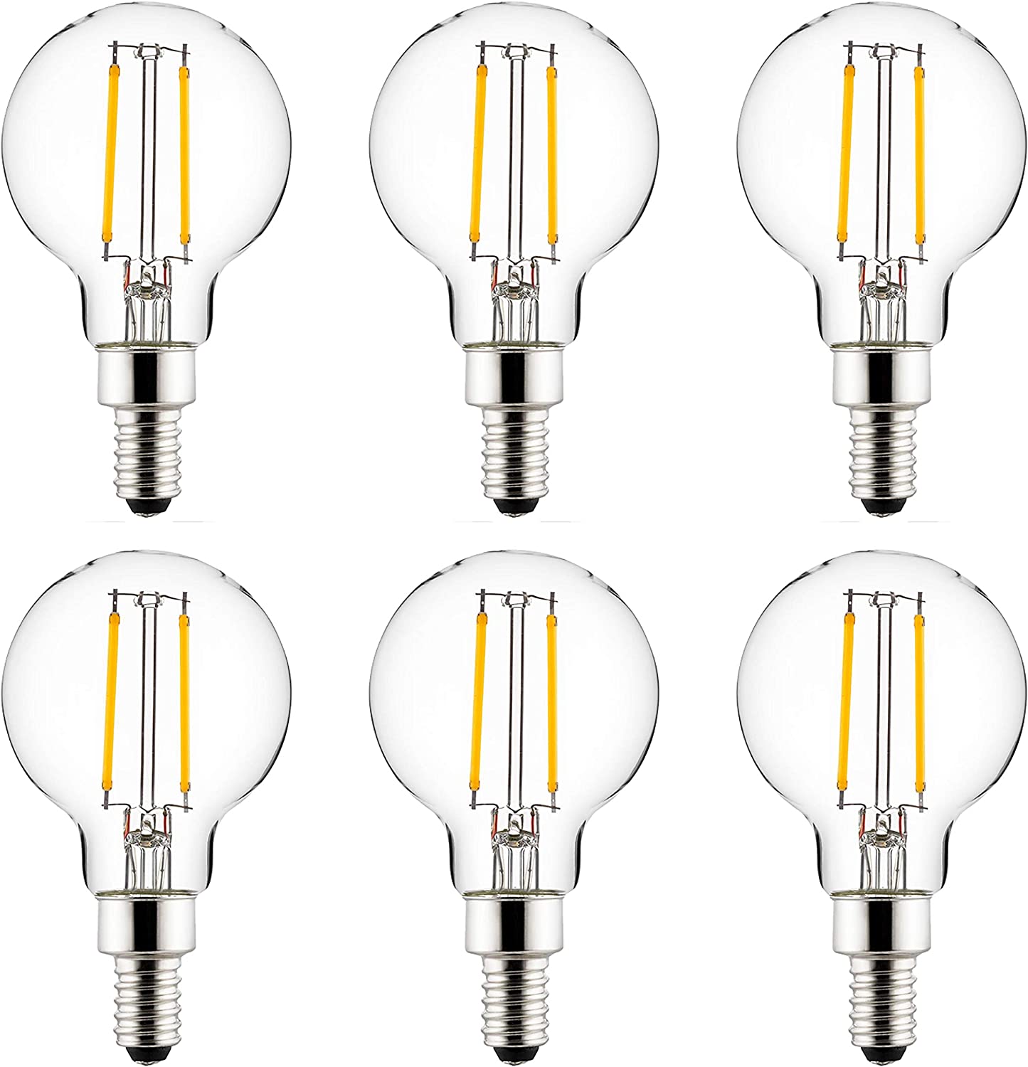 LED G16.5 Filament Style Globe Light Bulb, 2.5 Watts (25W Equivalent), 250 lumens, Dimmable, Candelabra Base (E12), UL Listed, 5000K Super White, 6 Count