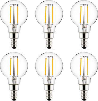 LED G16.5 Filament Style Globe Light Bulb, 2.5 Watts (25W Equivalent), 250 lumens, Dimmable, Candelabra Base (E12), UL Listed, 5000K Super White, 6 Count