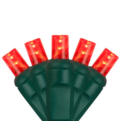 50 Light LED Conical (5MM) Light Set Red Bulbs on Green Wire, Approx. 17'4" Long