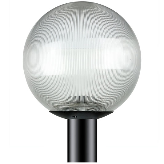 Sunlite 41321-SU 12" Decorative Outdoor Globe Post Mount Fixture, Medium Base (E26) Socket, Mounts on 3" Post (Not Included), UL Listed, Prismatic Clear Globe, Black Base