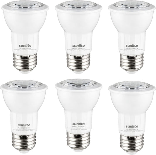 Sunlite LED PAR16 Reflector Light Bulb, 6 Watts (50 Watts Equivalent), 500 Lumens, Medium E26 Base, Dimmable, Floodlight, 90 CRI, Energy Star Certified, ETL Listed, 6 Count, 3000K Warm White