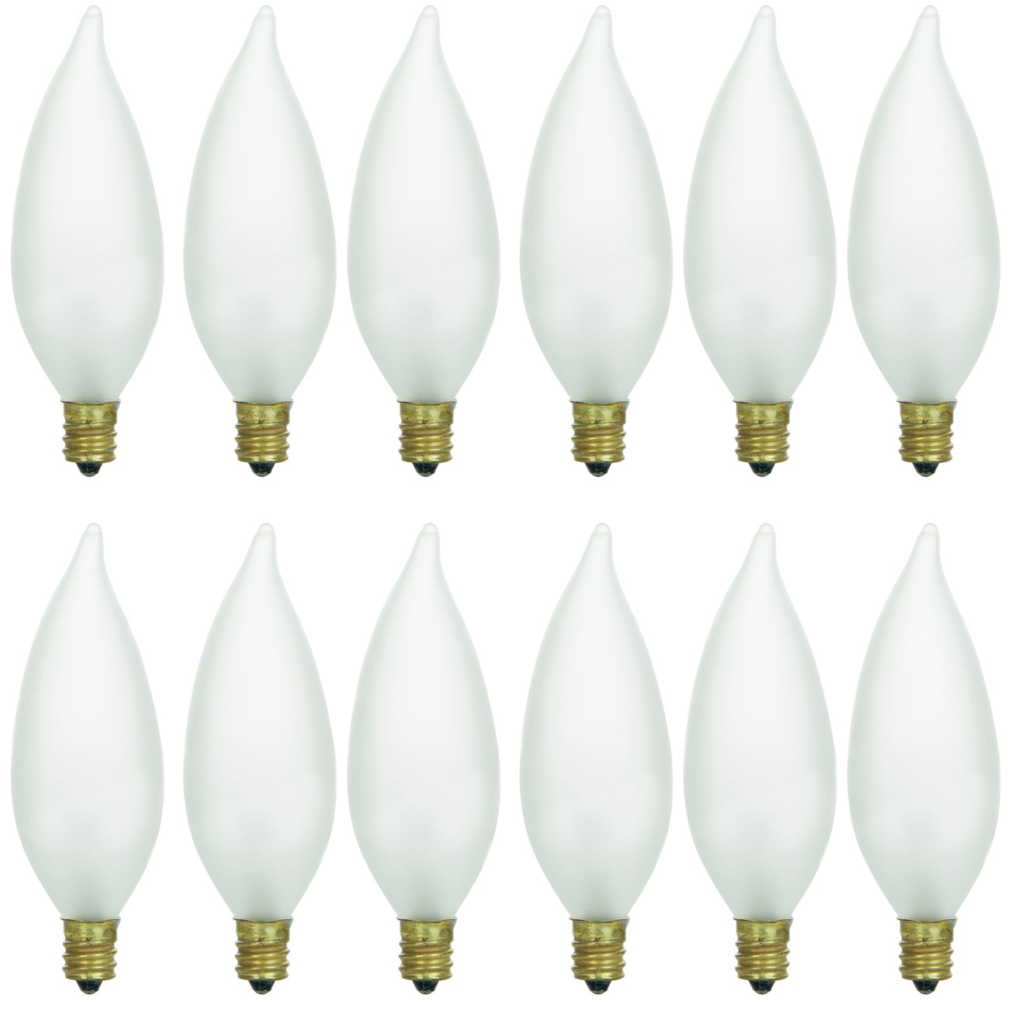 Sunlite 40031-SU 12-Pack Flame Tip Chandelier Bulbs, 40 Watts, Candelabra Base (E12), 120 Volt, Frost, Incandescent, Dimmable, 32K - Warm White