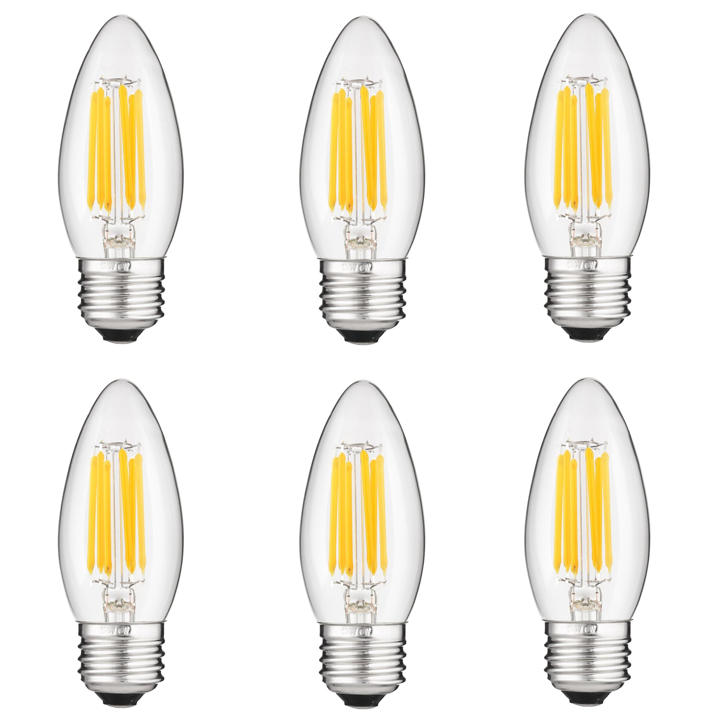 Sunlite LED Filament B11 Torpedo Chandelier Light Bulb, 5 Watts (60W Equivalent), 600 Lumens, Medium E26 Base, Dimmable, Clear Finish, UL Listed, 5000K  Super White 6 Pack