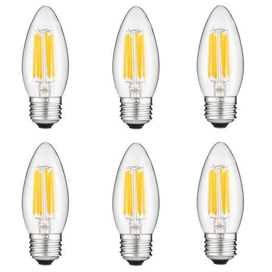 Sunlite LED Filament B11 Torpedo Chandelier Light Bulb, 5 Watts (60W Equivalent), 600 Lumens, Medium E26 Base, Dimmable, Clear Finish, UL Listed, 5000K  Super White 6 Pack