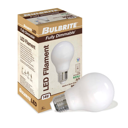 BULBRITE 14W LED A19 3000K FILAMENT MILKY E26 FULLY COMPATIBLE DIMMING-4PK