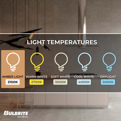 Bulbrite LED Filament Pack of (4) 5 Watt Dimmable 15 Inch T9 Light Bulb with Antique Glass Finish and Medium (E26) Base - 2100K (Amber Light), 400 Lumens