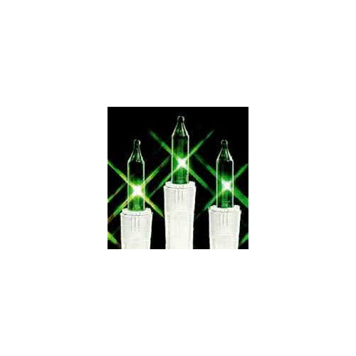 Transparent Green Christmas Tree Mini Lights, 50 Lights, T1 3/4 Shaped, 16 Foot, White Wire, Steady Burning and Flashing