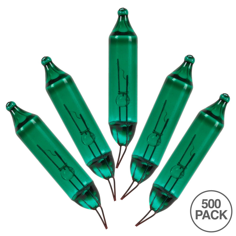 Vickerman Green Glass Incandescent Mini Bulb with Pinched Base, 2.5 Volt 200mA, 500/Bag- 3 Bags
