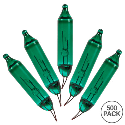 Vickerman Green Glass Incandescent Mini Bulb with Pinched Base, 2.5 Volt 200mA, 500/Bag- 3 Bags
