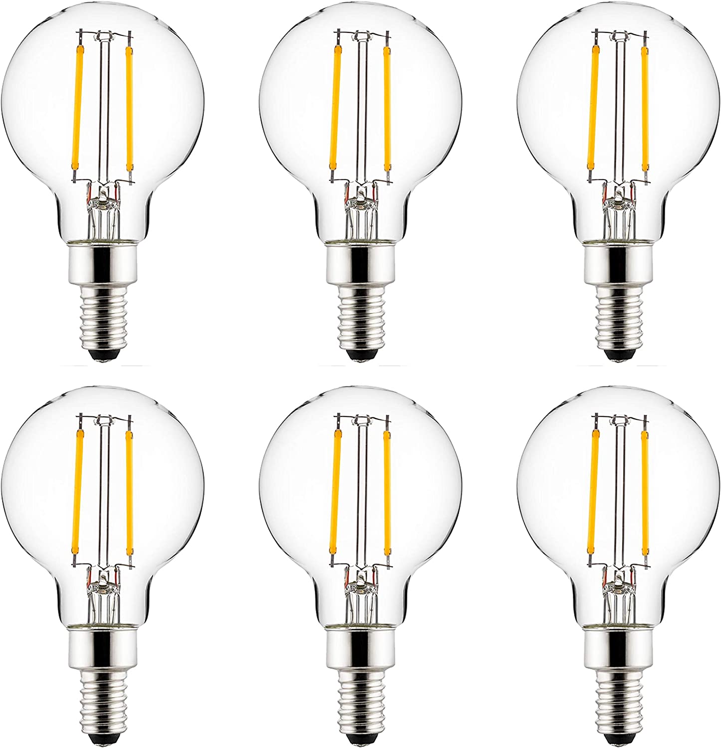 Sunlite 40959-SU LED G16.5 Filament Style Globe Light Bulb, 2.5 Watts (25W Equivalent), 250 lumens, Dimmable, Candelabra Base (E12), UL Listed, 3000K -Warm White, 6 Pack