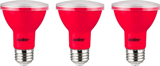 Sunlite 81465 LED PAR20 Colored Recessed Light Bulb, 3 Watt (50w Equivalent), Medium (E26) Base, Floodlight, ETL Listed, Red, Pack of 3