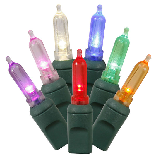 Vickerman 50 Multi-Colored Italian LED Light on Green Wire, 25' Christmas Single Mold Light Strand- 2 Pack