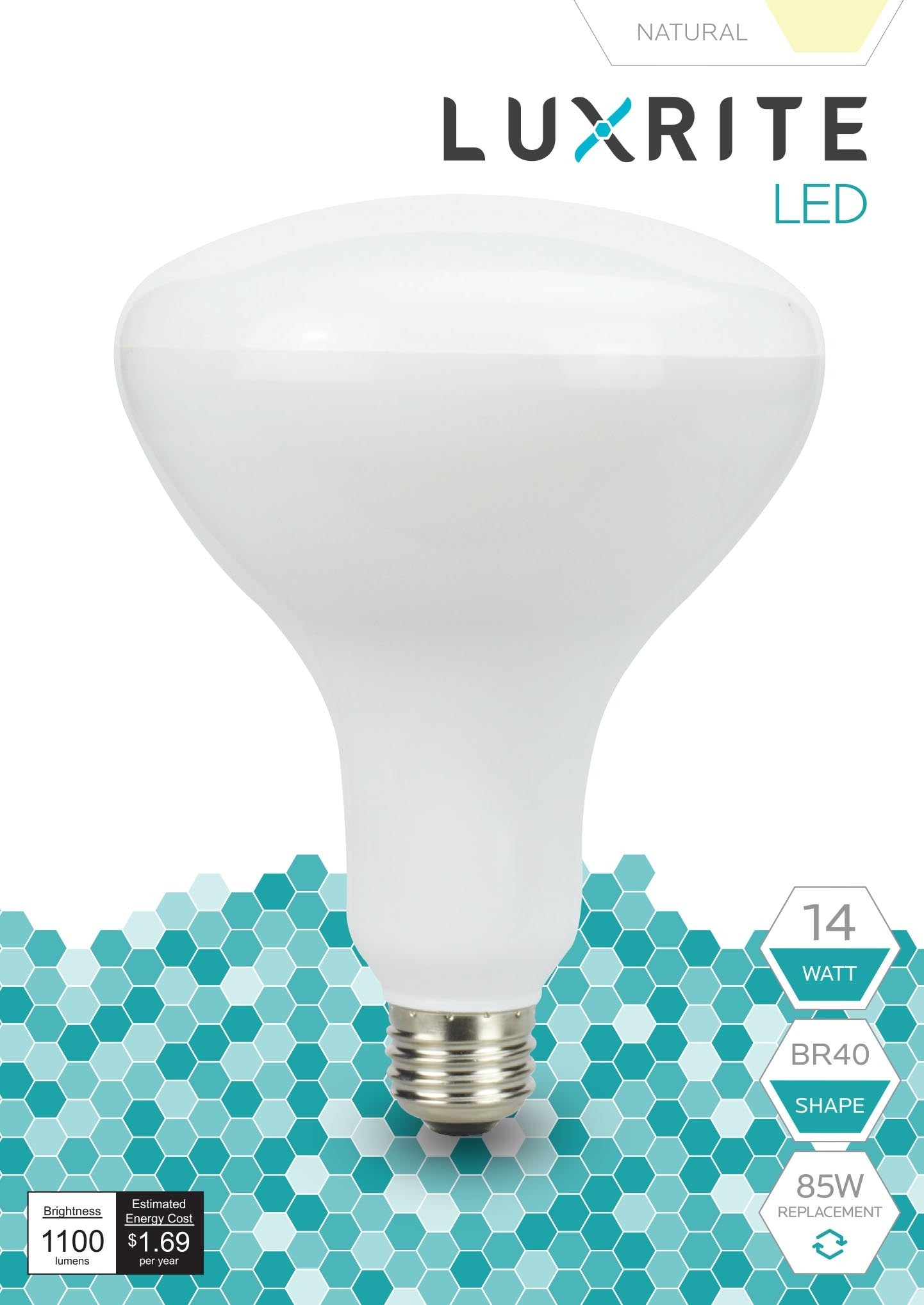 Luxrite LED BR40 Reflector Light Bulb, 14W, 1100 Lumens, 3500K - Natural, 80 CRI, Frosted White Finish, Dimmable (LR31822)