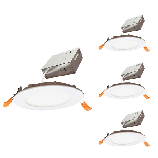 12W LED 4" HIGH LUMEN RECESSED DOWNLIGHT W/ METAL JBOX WHITE ROUND DIMMABLE 80CRI 2700K 120V-4PK