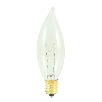 Bulbrite 25CFC/25/3 25 Watt Incandescent CA8 Flame Tip Chandelier Bulb, Candelabra Base, Clear