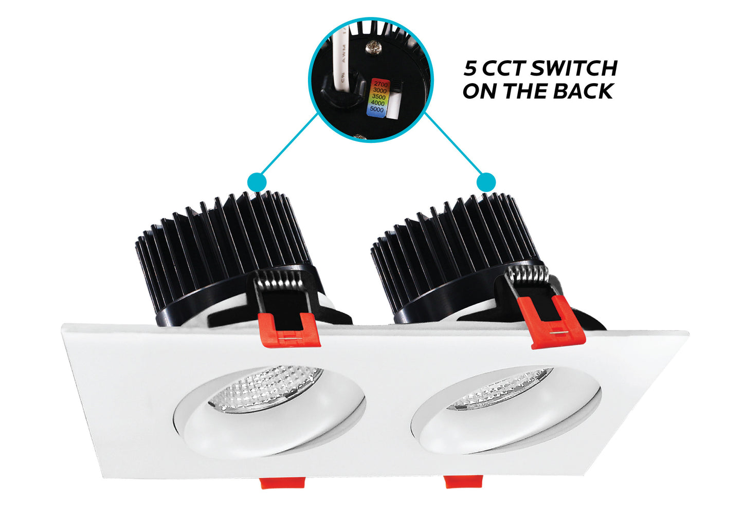 Luxrite LED Double Head Gimbal White Canless Spotlight, 24W, 1400 Lumens, Color Selectable - 2700K/3000K/3500K/4000K/5000K, 80 CRI, Dimmable (LR32183)