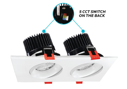 Luxrite LED Double Head Gimbal White Canless Spotlight, 24W, 1400 Lumens, Color Selectable - 2700K/3000K/3500K/4000K/5000K, 80 CRI, Dimmable (LR32183)