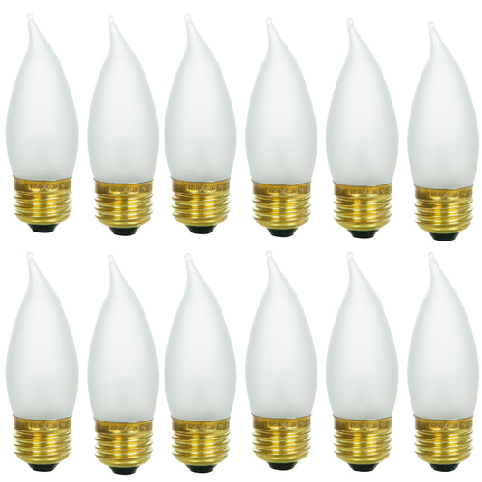 Sunlite 25EFF/32/12PK Medium (E26) Base Flame Tip 25W Incandescent Chandelier Frosted Bulb (12 Pack)