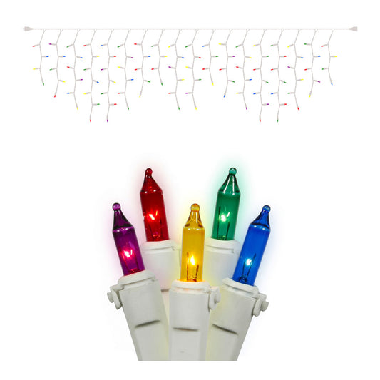 Vickerman 100 Multi-Colored Mini Light Icicle Light on White Wire, 9' Christmas Light Strand- 2 Pack