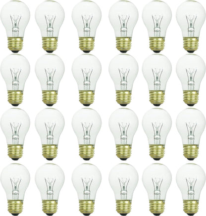 Sunlite Incandescent Appliance A15 Light Bulb, 60 Watts, 560 Lumens, 130 Volts, Medium Base (E26), Dimmable, Mercury Free, 2600K Warm White, Clear, 24 Count