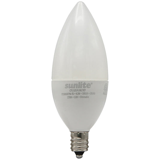 Sunlite 80796 CTF/LED/4.5W/927 Decorative E12 Base Frosted Dimmable Energy Star CRI90 2700K