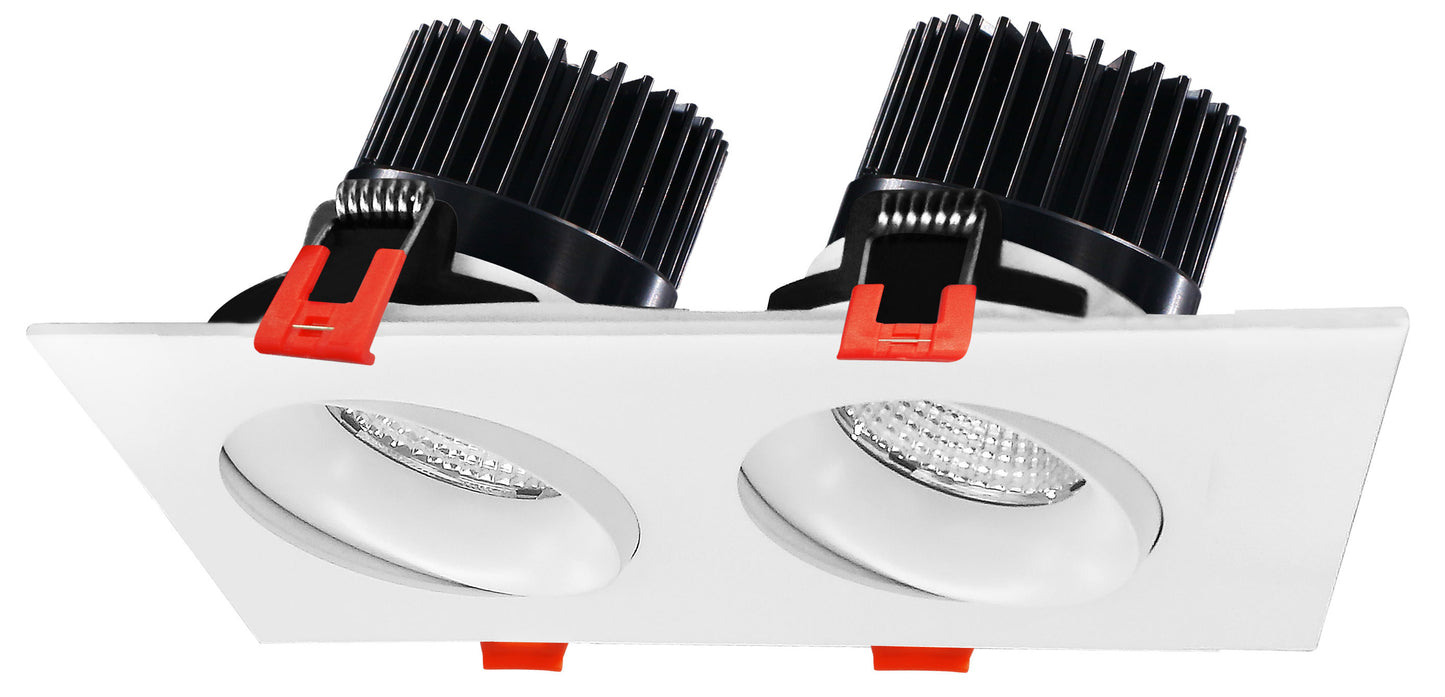 Luxrite LED Double Head Gimbal White Canless Spotlight, 24W, 1400 Lumens, Color Selectable - 2700K/3000K/3500K/4000K/5000K, 80 CRI, Dimmable (LR32183)