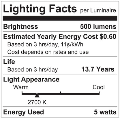 Luxrite LED T10 Filament Tubular Light Bulb, E26 Medium Base, 5W, 2700K - Warm White, 500 Lumens, 80 CRI, Clear Finish, Dimmable, Pack of 7 (LR21626)