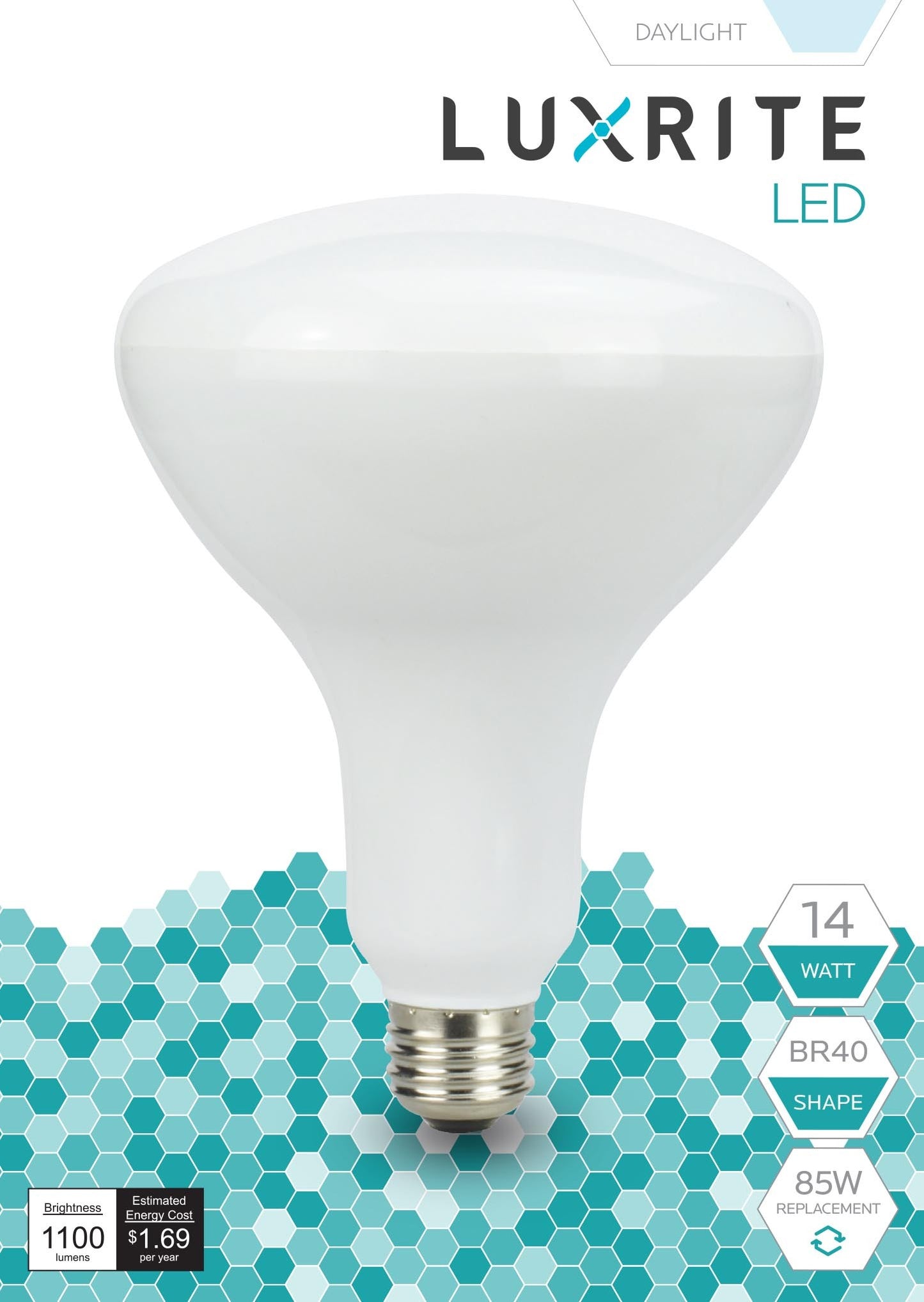 Luxrite LED BR40 Reflector Light Bulb, 14W, 1100 Lumens, 6500K - Daylight, 80 CRI, Frosted White Finish, Dimmable (LR31825)