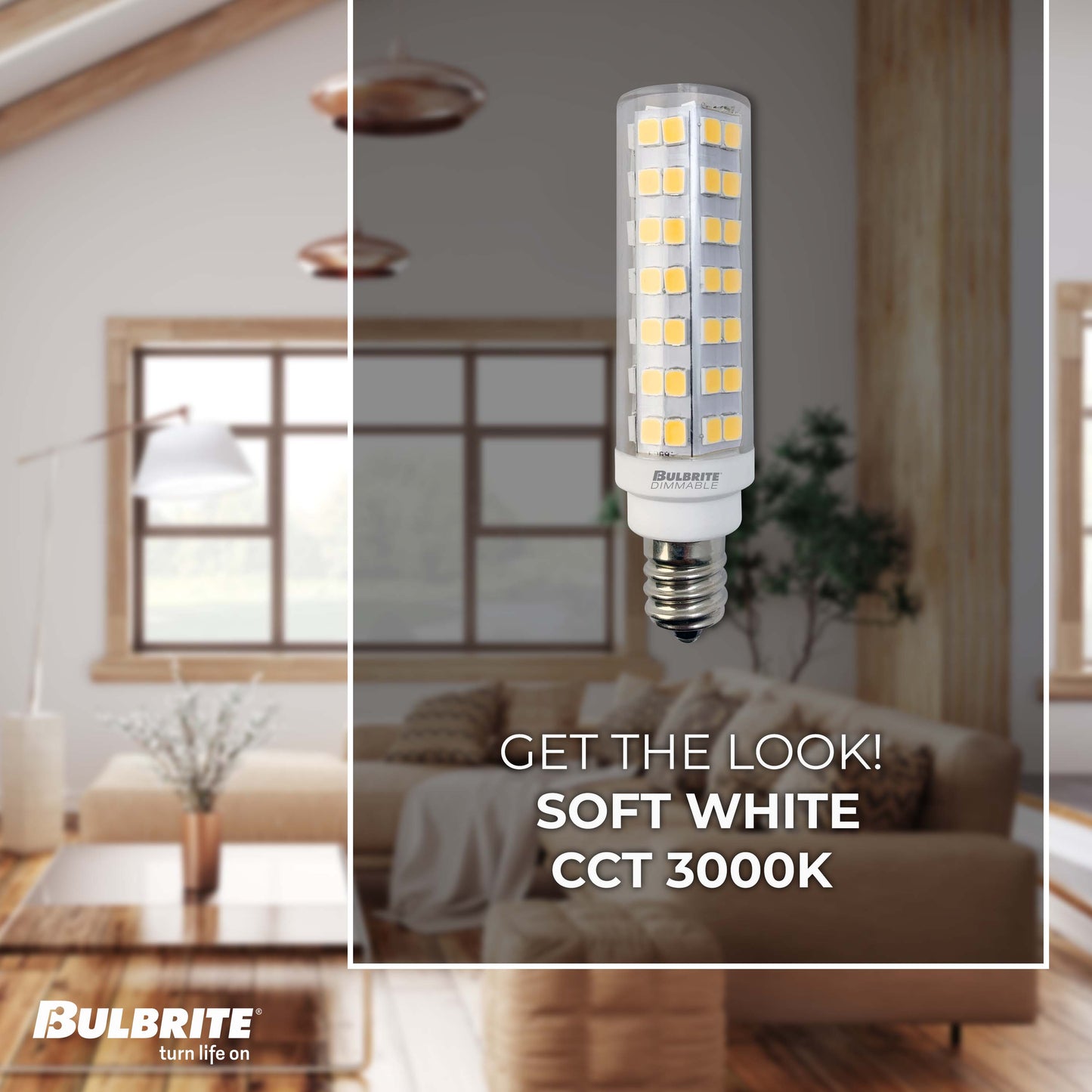 Bulbrite Pack of (2) 6.5 Watt 120V Dimmable Clear T6 LED Mini Light Bulbs with Candelabra (E12) Base, 3000K Soft White Light, 700 Lumens