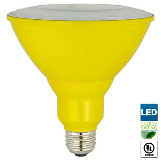 Sunlite LED PAR38 Yellow Floodlight Bulb, 8W (25W Equivalent), Medium (E26) Base, Indoor, Outdoor, Wet Location, 25,000 Hour Lifespan, UL Listed